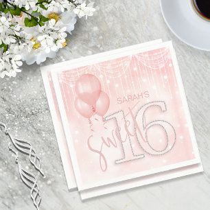 Serviette En Papier String Lights & Balloons Sweet 16 Rose Gold ID473