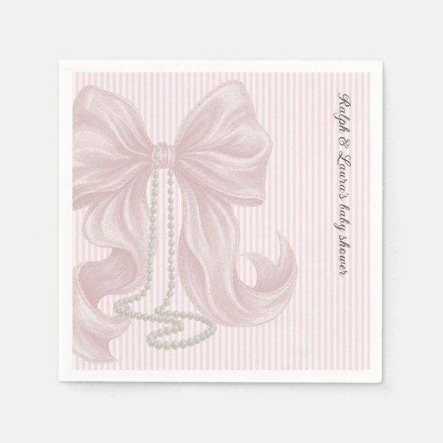 Serviette En Papier Striped Bow Ivory Pink Baby Shower  (Devant)