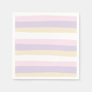 Serviette En Papier Stripes inégales - rose pastel, jaune et violet