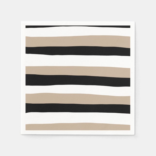 Serviette En Papier Stripes inégales - Taupe, noir et blanc (Devant)
