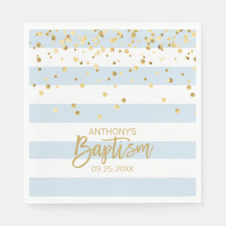Serviette En Papier Stripes Pastel Blue Gold BOY BAPTISM Déjeuner