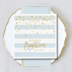 Serviette En Papier Stripes Pastel Blue Gold BOY BAPTISM Déjeuner