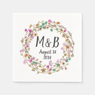 Serviette En Papier Style champêtre personnalisé Floral Wreath Art Mot