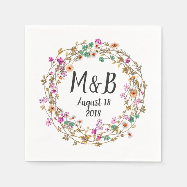 Serviette En Papier Style champêtre personnalisé Floral Wreath Art Mot (Devant)
