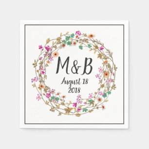 Serviette En Papier Style champêtre personnalisé Floral Wreath Art Mot