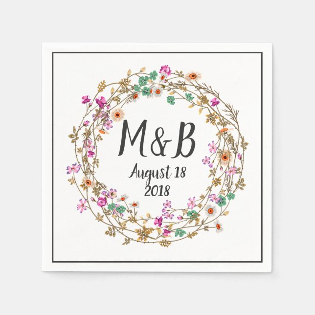 Serviette En Papier Style champêtre personnalisé Floral Wreath Art Mot (Devant)
