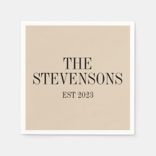 Serviette En Papier Style Classique Famille Nom Est Date Beige