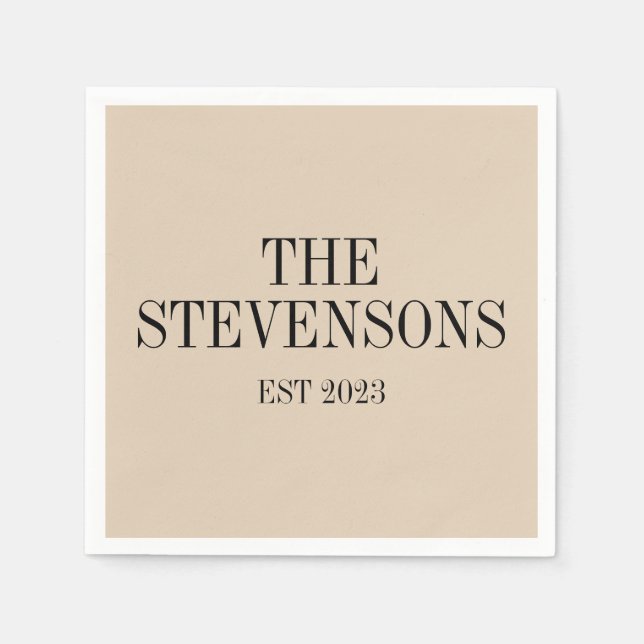 Serviette En Papier Style Classique Famille Nom Est Date Beige (Devant)