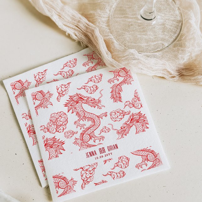 Serviette En Papier Style Dragon Double Symbole Bonheur Style Blanc (Créateur téléchargé)