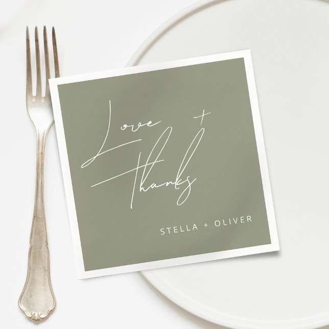 Serviette En Papier Style moderne Green Script Love Merci Papier (Modern Sage Green Script Love Thanks Paper Napkins)