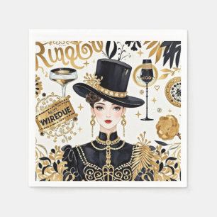 Serviette En Papier Style Moulin rouge, noir et or, Luxe riche