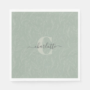 Serviette En Papier Style rustique Sage vert Botanique Nom floral