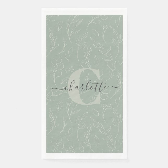 Serviette En Papier Style rustique Sage vert Botanique Nom floral (Devant)