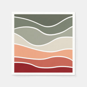 Serviette En Papier Style vert et rouge rétro vagues design
