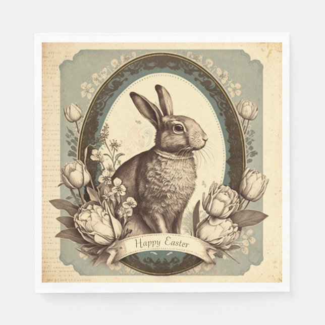 Serviette En Papier Style vintage Bunny Printemps de Pâques (Devant)