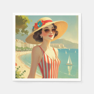 Serviette En Papier Style vintage Côte d'Azur Beach Girl