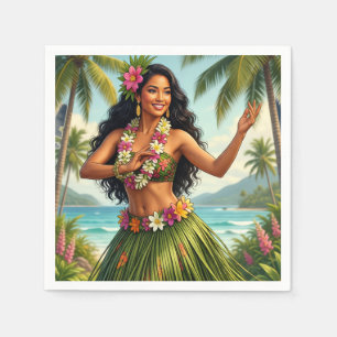 Serviette En Papier Style Vintage Fille Hula Hawaïen Voyage