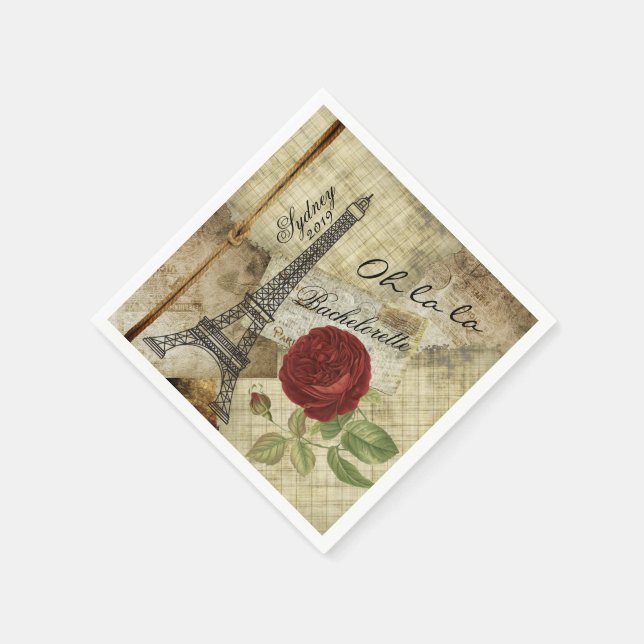 Serviette En Papier Style vintage Paris - Rose rouge - Bachelorette (Coin)