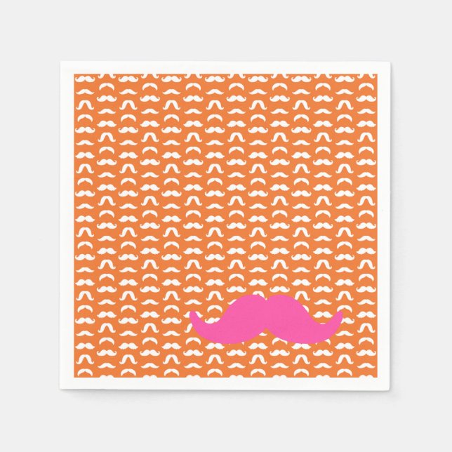 Serviette En Papier Styles colorés de moustache rose orange Preppy amu (Devant)