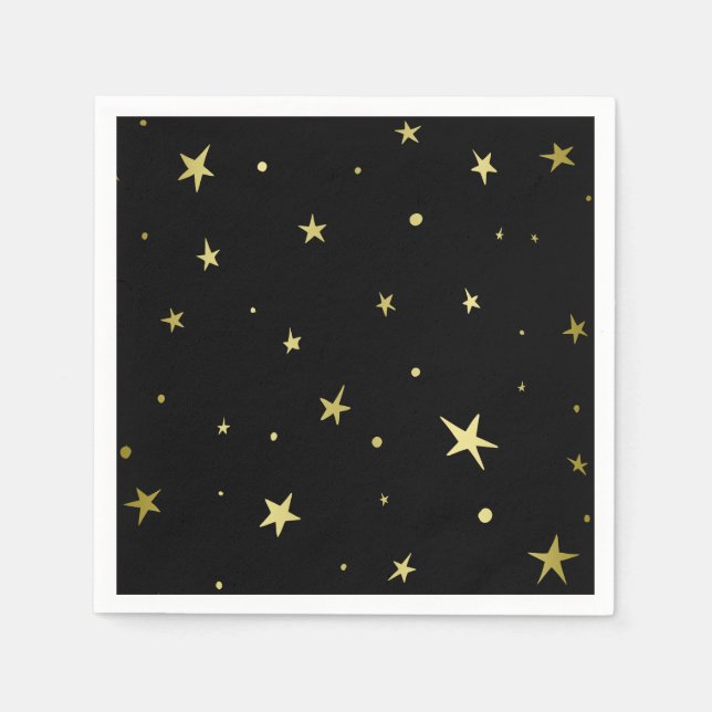 Serviette En Papier Stylish Black Gold Stars (Devant)