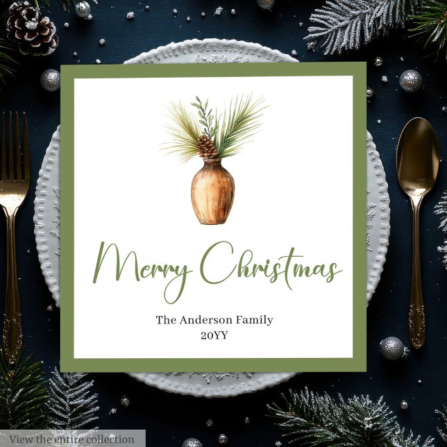 Serviette En Papier Stylish Cozy Bohemian Botanical Christmas Bouquet  (Stylish Bohemian Botanical Christmas Bouquet Napkins)