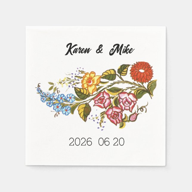 Serviette En Papier Stylish Kalocsai  flowers - personalized wedding (Devant)