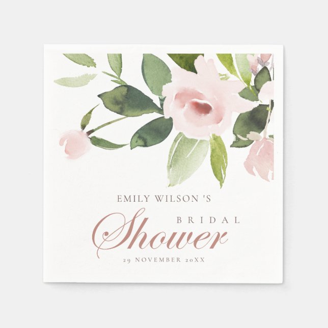 SERVIETTE EN PAPIER SUBTIL ROSE PÂLE FLORAL ROSE BLUSH POUR MARIÉE (Devant)