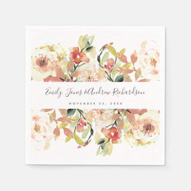 SERVIETTE EN PAPIER SUBTILE BLUSH PEACH ROSE COULEUR D'EAU MARIAGE FLO (Devant)