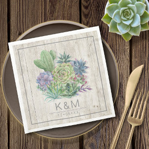 Serviette En Papier Succulents et Mariage de bois rustique V2 ID515