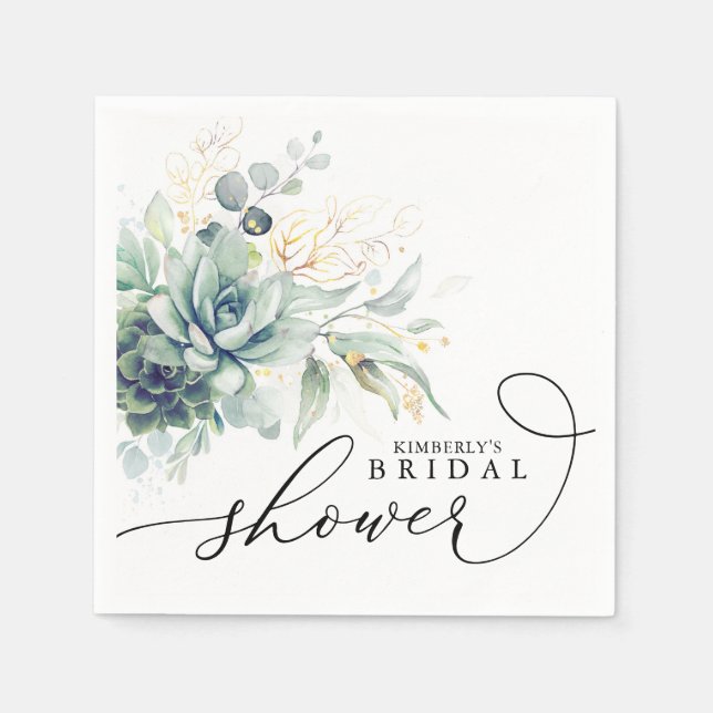 Serviette En Papier Succulents Verdure Élégante Mariée / Baby shower (Devant)