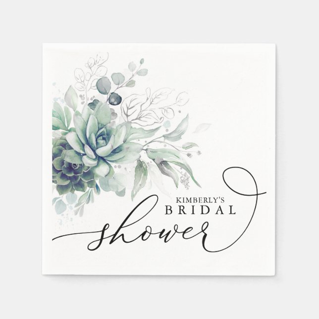 Serviette En Papier Succulents Verdure Élégante Mariée / Baby shower N (Devant)