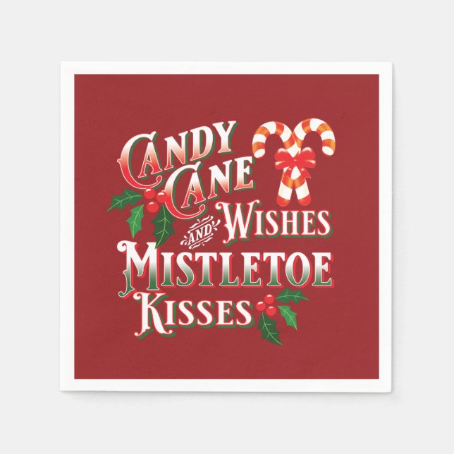 SERVIETTE EN PAPIER SUCRE DE CANNE DE NOËL SOUHAITE MISTLETOE KISSES P (Devant)