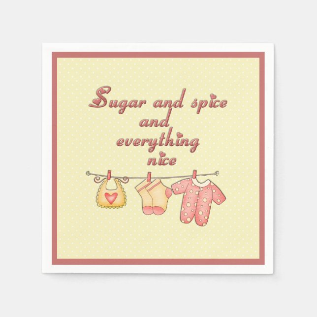 Serviette En Papier Sucre et épices Baby shower jaune et rose (Devant)