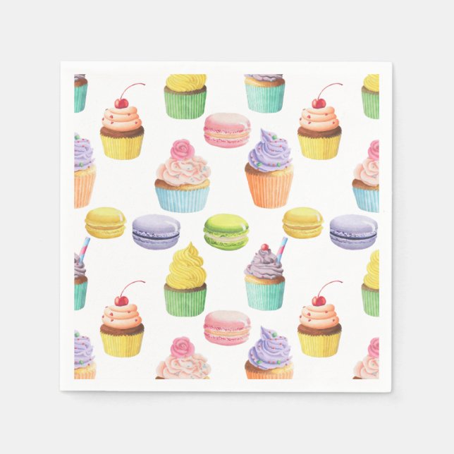 Serviette En Papier Sucres motifs cupcakes et macarons (Devant)