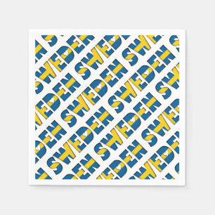 Serviette En Papier Suède Drapeau Couleurs Typographie Coeurs Motifs