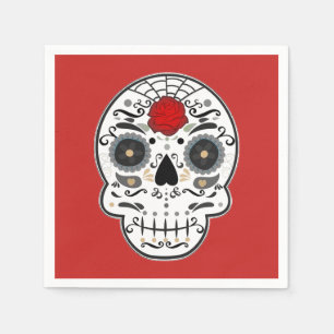 Serviette En Papier Sugar Skeleton espagnol mexicain Rose rouge