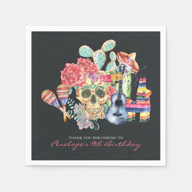 Serviette En Papier Sugar Skulls Día de los Muertos Thème (Devant)