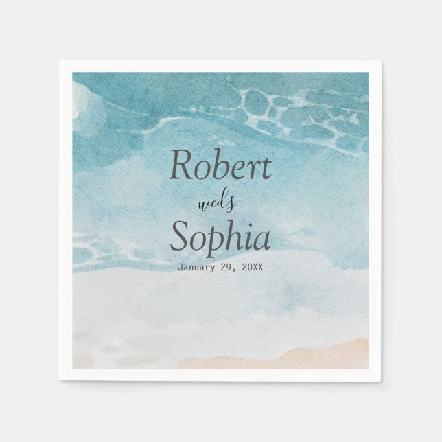 Serviette En Papier Summer Blue Beach Wedding (Devant)