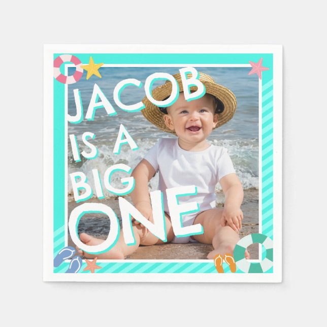 Serviette En Papier Summer Sky Blue Boys 1er anniversaire (Devant)