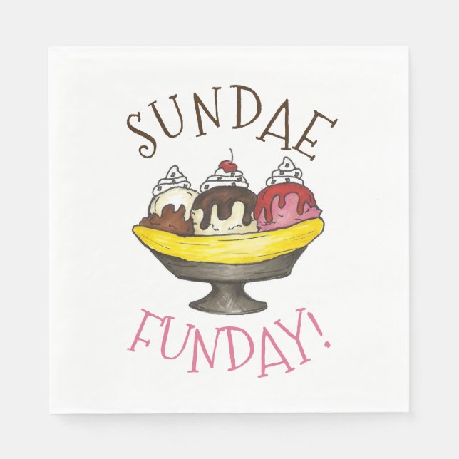 Serviette En Papier SUNDAE FUNDAE Banana Split Ice Cream Social (Devant)