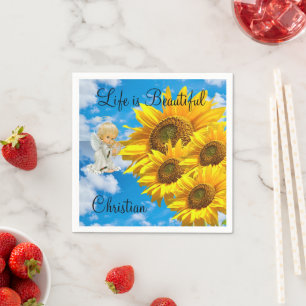Serviette En Papier Sunflower Baby Angel Papier Floral Napkins