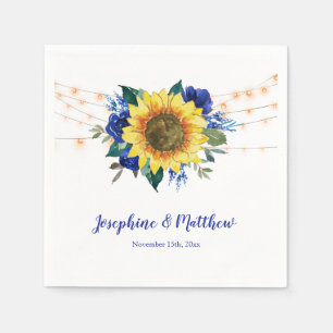 Serviette En Papier Sunflower Blue Floral String Mariage