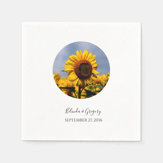 Serviette En Papier Sunflower Blue Sky Rustique Mariage (Devant)