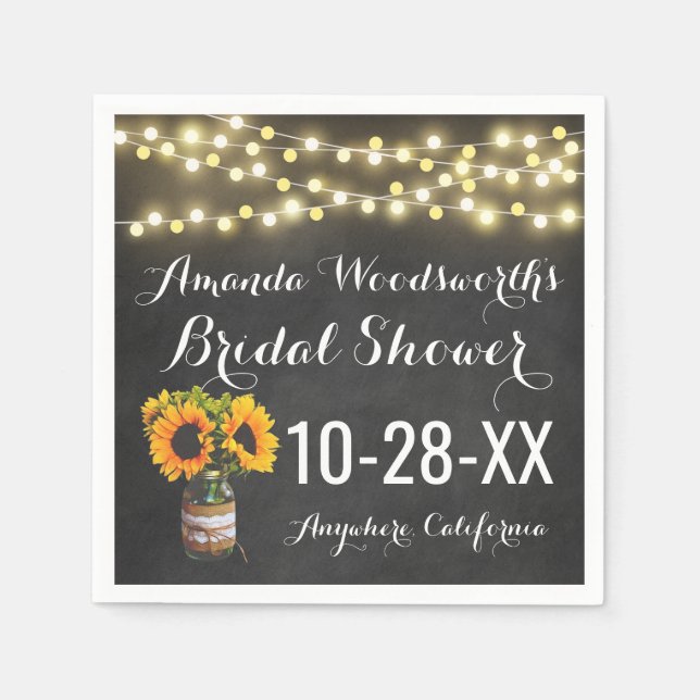 Serviette En Papier Sunflower Chalkboard Pays Fête des mariées rustiqu (Devant)