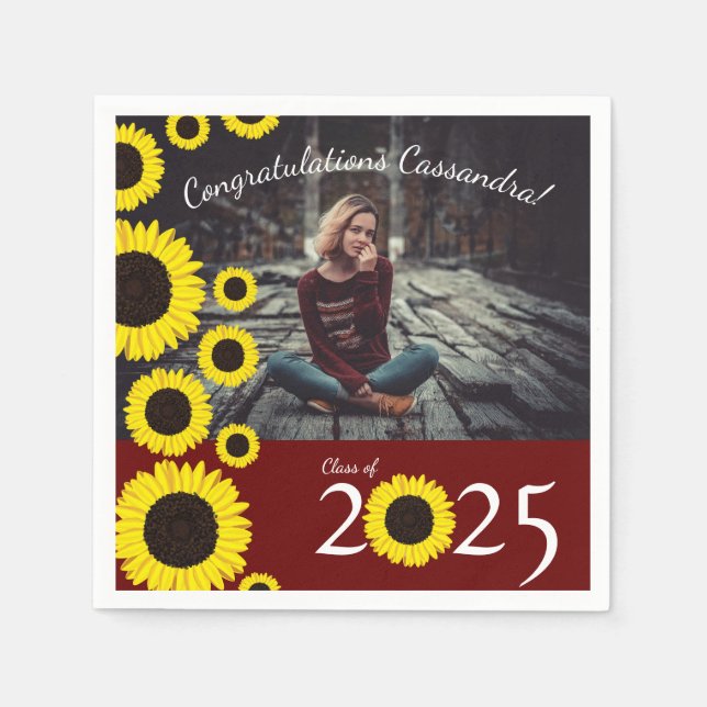 Serviette En Papier Sunflower Country Graduation Party Maroon (Devant)