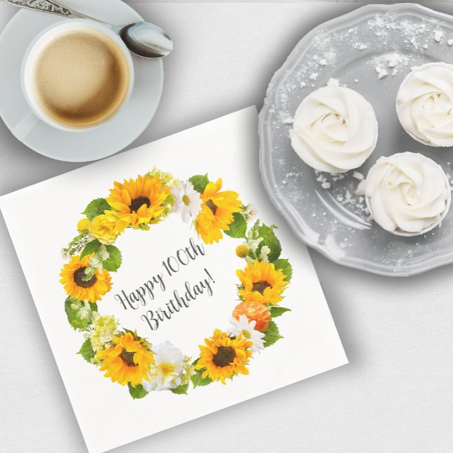 Serviette En Papier Sunflower Daisy Floral 100e fête d'anniversaire (Personalized Napkins Easily Add a Festive Touch!)
