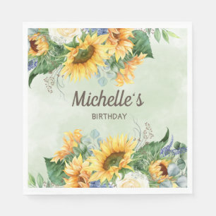 Serviette En Papier Sunflower Eucalyptus Feuille Anniversaire Nom de l