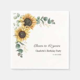 Serviette En Papier Sunflower Eucalyptus floral Script 60e anniversair
