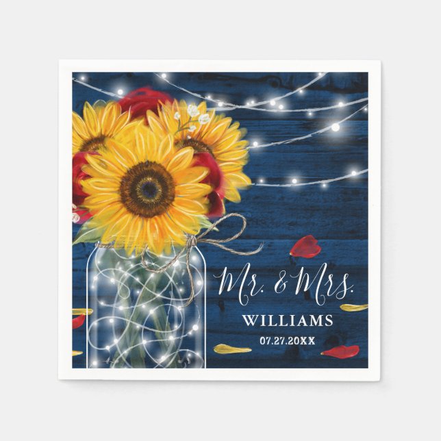 Serviette En Papier Sunflower Marine bleu Rose rouge Russe Mariage en  (Devant)