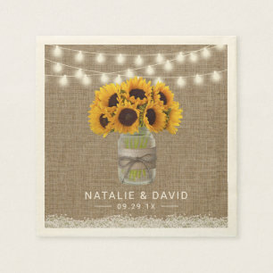 Serviette En Papier Sunflower Mason Jar Russe Floral Burlap Mariage